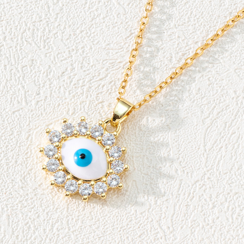 Gold necklace Fashionable Evil Eye Necklace Zircon Drip Oil Pendant Brass Gold Plated Retro Eyelash Design necklace for women and men