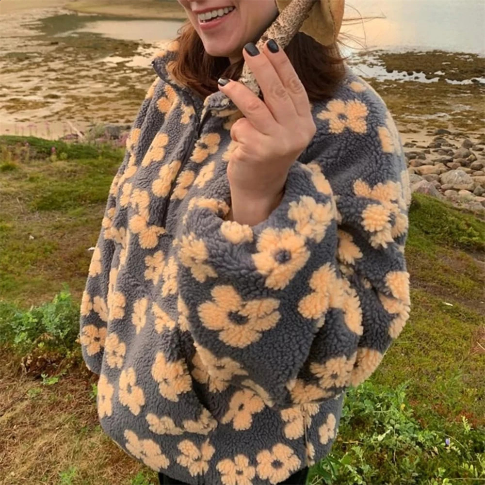 Talenza Fashion Print Pullover ContrastOversized Zipper Knit LongSleeve Top Casual Warm Office Wear Vintage Women Sweatshirts 251022