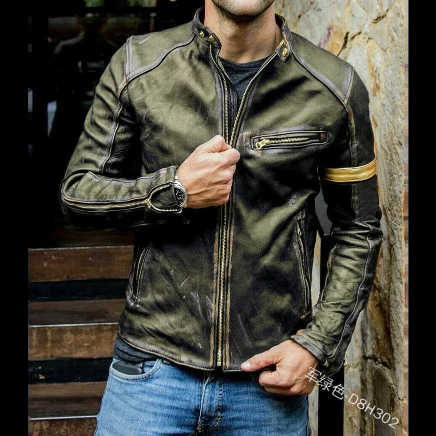 Mens Black Biker Vintage Distressed Cafe Racer Leather Jacket Motorcycle Classic Biker Jacket Motor Autumn Street Coats W251023