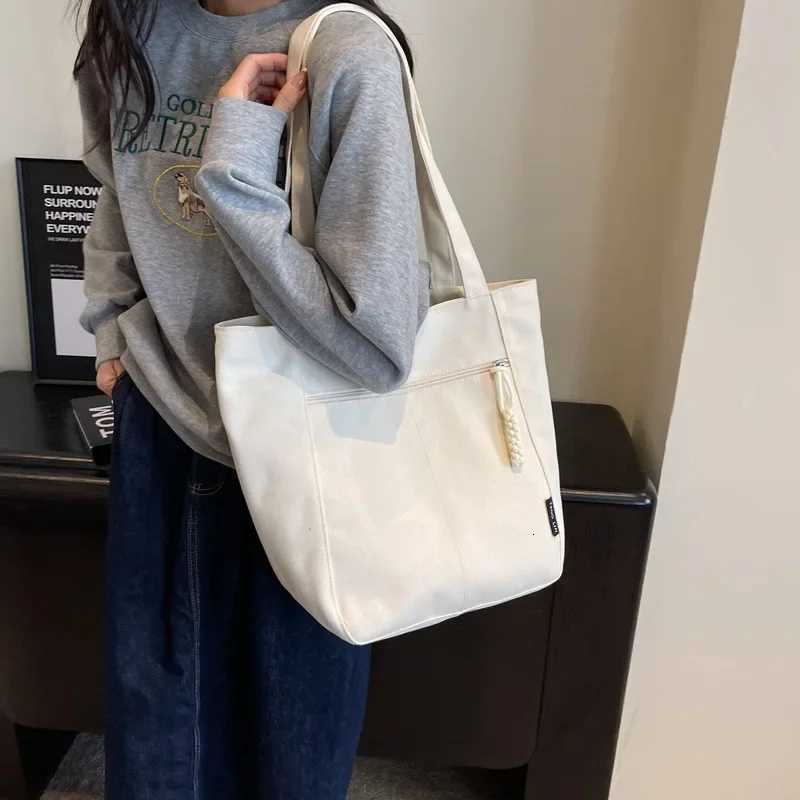 Winter Solid Vintage Canvas Shoulder Bag Fashion Leisure Art Student Handbag Large Capacity Commuter Women Tote BagL251023