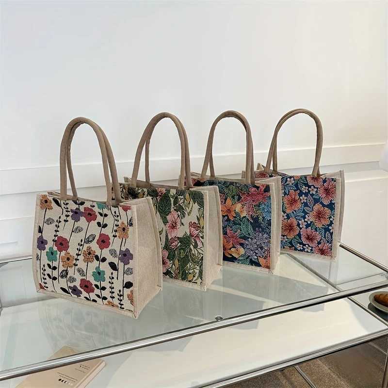 Linen Button Vintage Handbag Women Tote Large Capacity Grocery Bag Gift Bag Beach Organizer Portable Shopping Lunch Bag RetroL251023