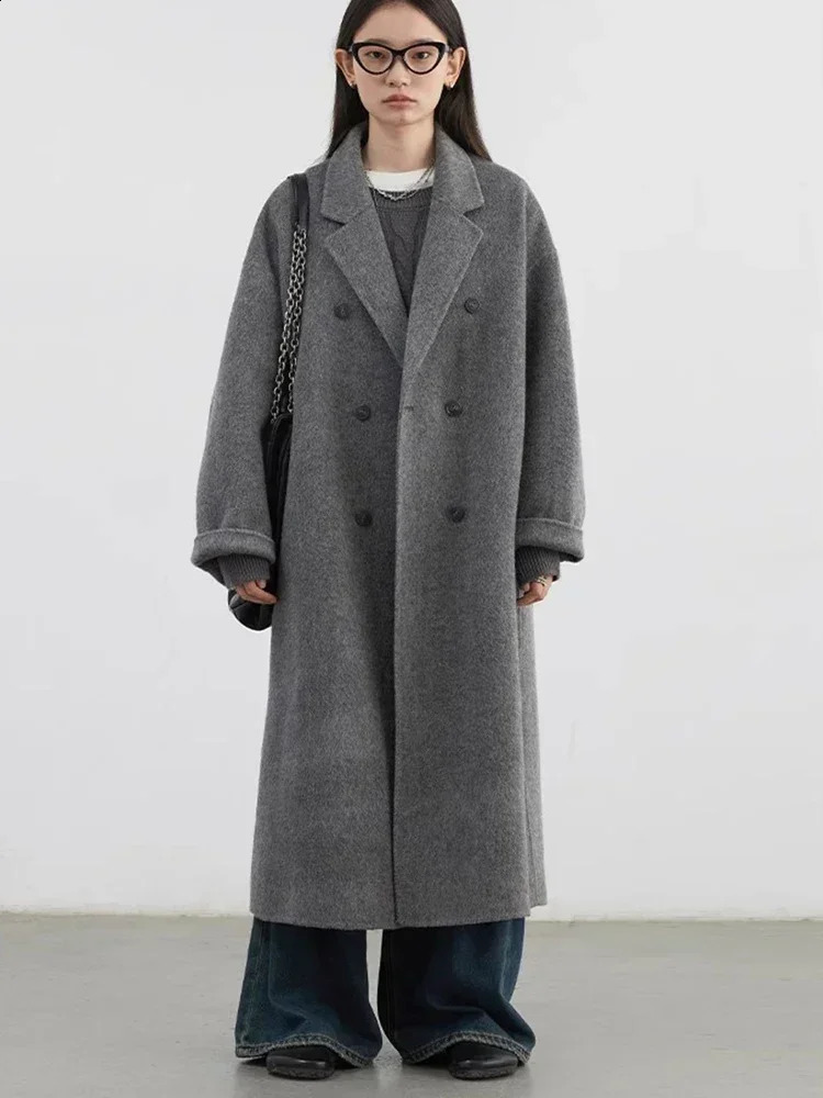 CHIC VEN Women Woolen Coat Doublebreasted Basic Loose Casual Retro Long Doublesided Female Overcoat Autumn Winter 251021