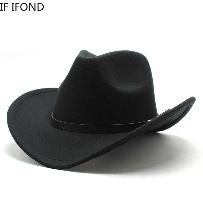 Unisex Vintage Western Cowboy Cowgirl Felt Hat With Punk Belt Winter Autumn Panama Imitation Wool JazzW251023