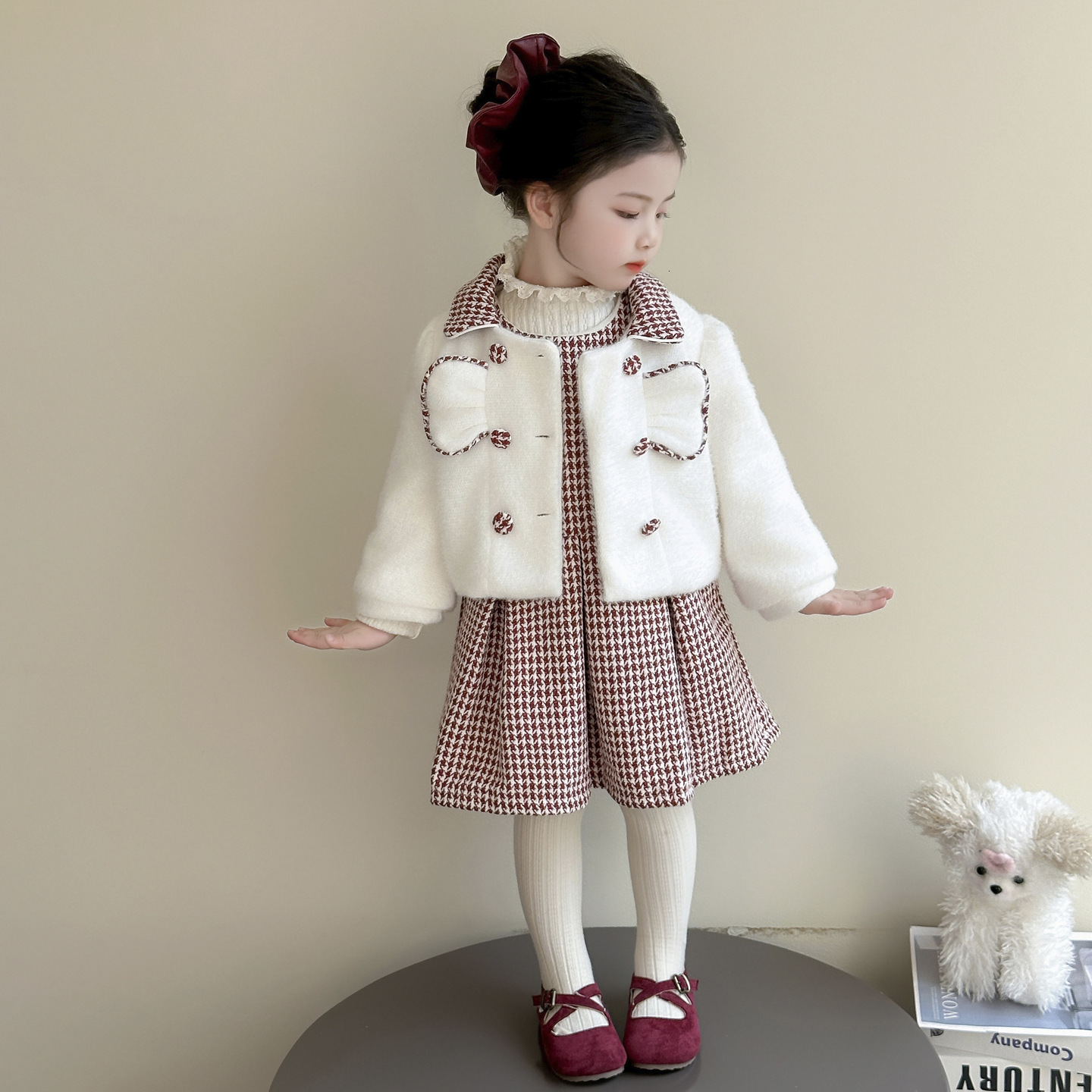 Girl designer fashion dress autumn and winter new fashion children's clothing winter baby girl wool dress fashion set