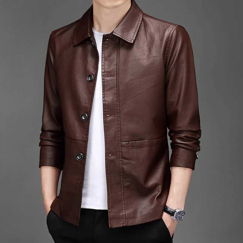 Leather men spring and autumn thin middleaged highgrade autumn and winter fashion large size leather jacket trend coat W251023