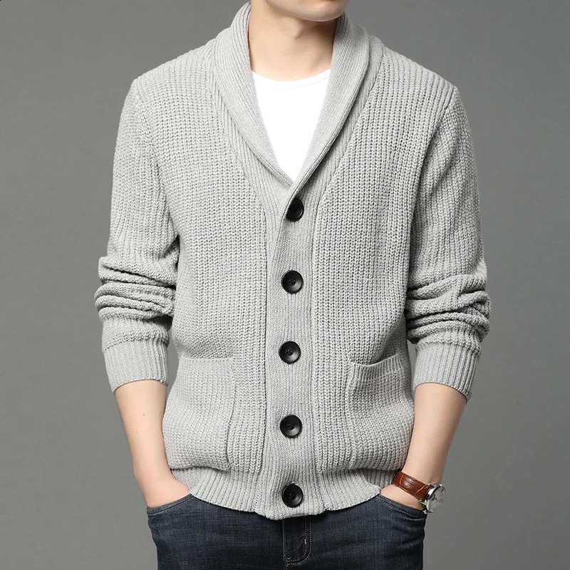 High End Wool ner Thick Korean Autum Winter Fashion Cable Knit Sweater Jacket Men Casual Coats Mens Clothing 251023