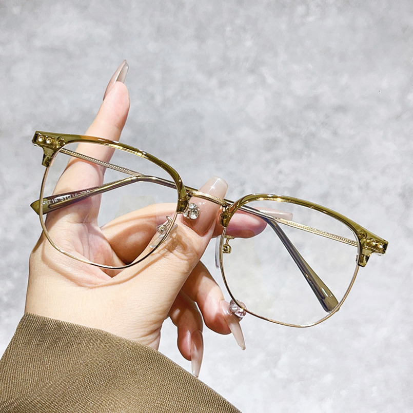 New Fashion Eyebrow Artistic Women Half Frame Myopia Can Be Equipped with Prescription Astigmatism Face Slimming Anti Blue Light Glasses