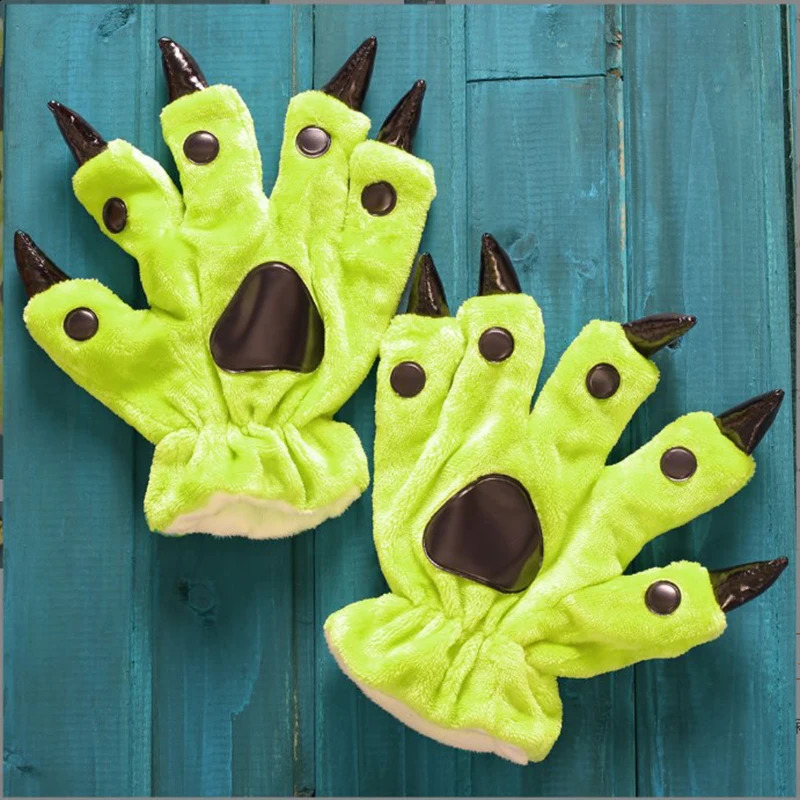 A Pair Animal Paw Gloves Cute Kigurumi Paws Winter Gloves Men Women Soft Plush Flannel Dinosaur Bear Finger Claw Halloween Party 251021