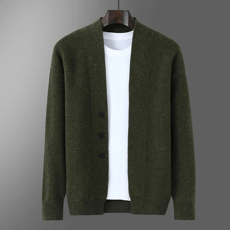 Autumn Winter Thick Cardigan 100 Pure Wool Mens Versatile Jacket VNeck Loose Casual Highend Knitted Cashmere Sweater 251023