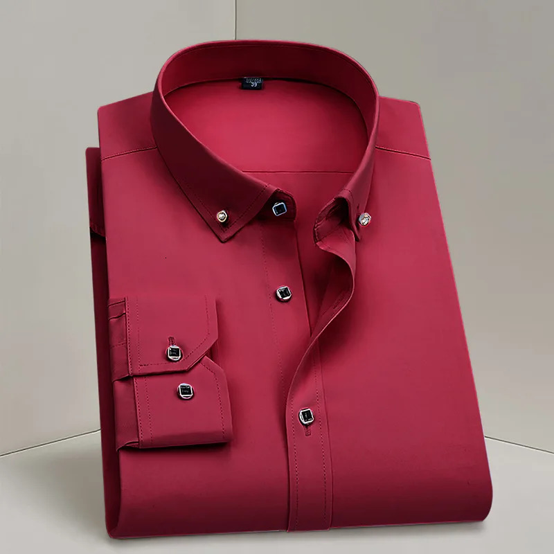 Mens Business Dress Shirt Formal Fashion Thin Classic Basic Diamond Button Long Sleeve Social White Shirt Men Clothing 251016