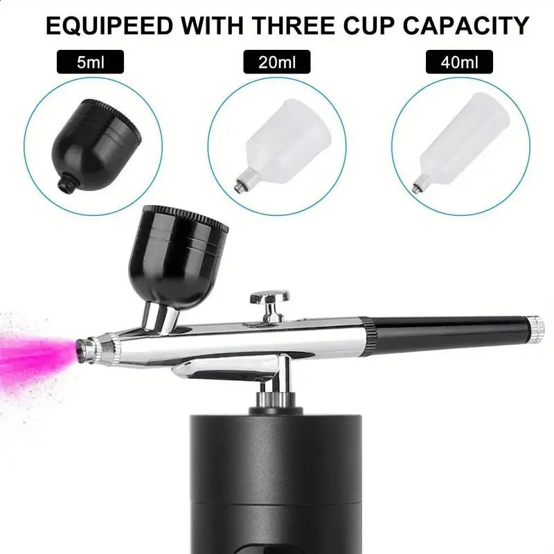 Professional Spray Gun Kit with Compressor Pink Portable Hand Gun USB Charging Adjustable 3 Pressures Digital Display for P 251015