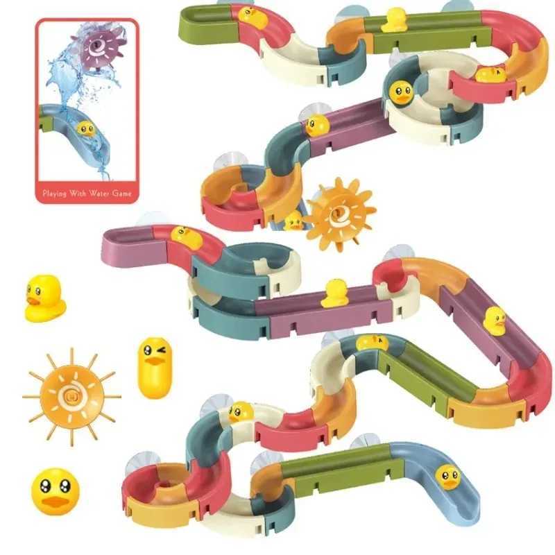 Kids Building Track Marble Run Toy Baby Bath Water Play Toy with Shower Sprinkler Spinning Duck Educational Learning Toy J251023