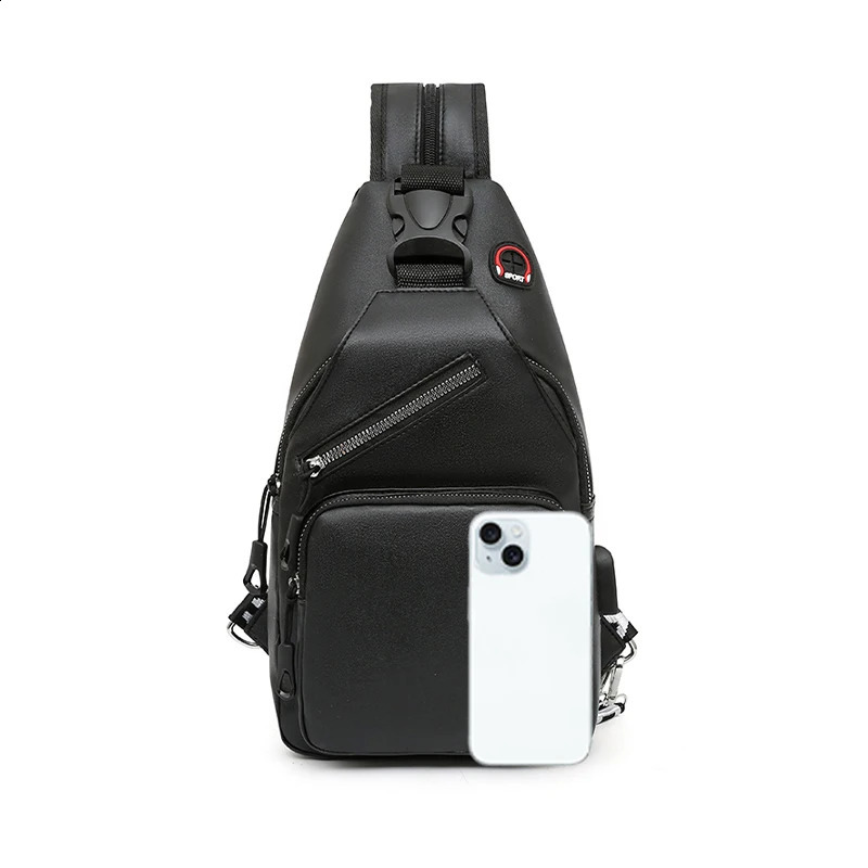 Fashion Leisure Mens Chest Bag PU Solid Color Male Messenger With Multi pockets Men Sport Shoulder For Commute Travel 251014