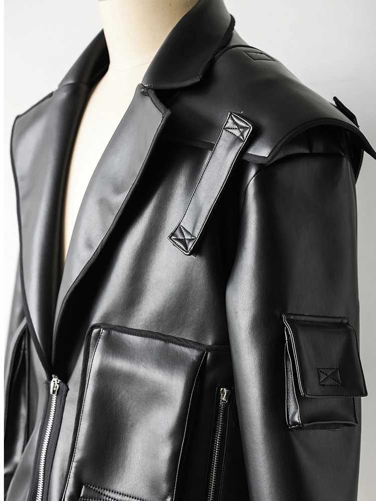 Mauroicardi Spring Autumn Cool Oversized Short Black Soft Faux Leather Jacket Men Zipper Luxury Designer Clothes Runway Fashion W251023
