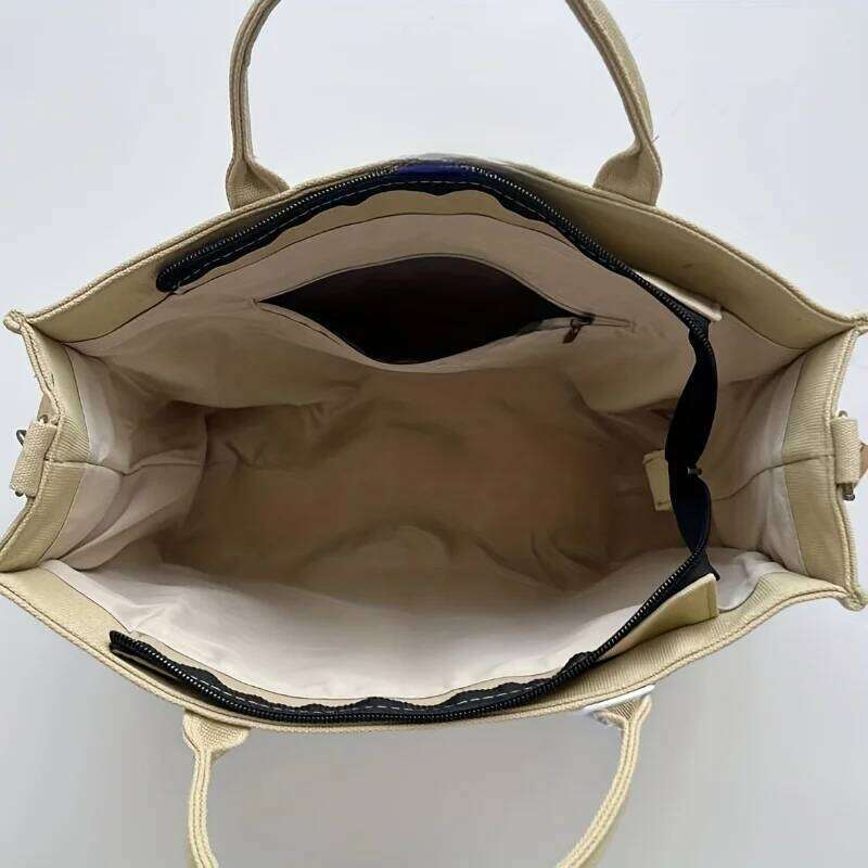 Letter Print Canvas Tote Comfortable Wide Strap Shoulder Bag, Literary Versatile Handbag Purse For School, Travel, Shopping