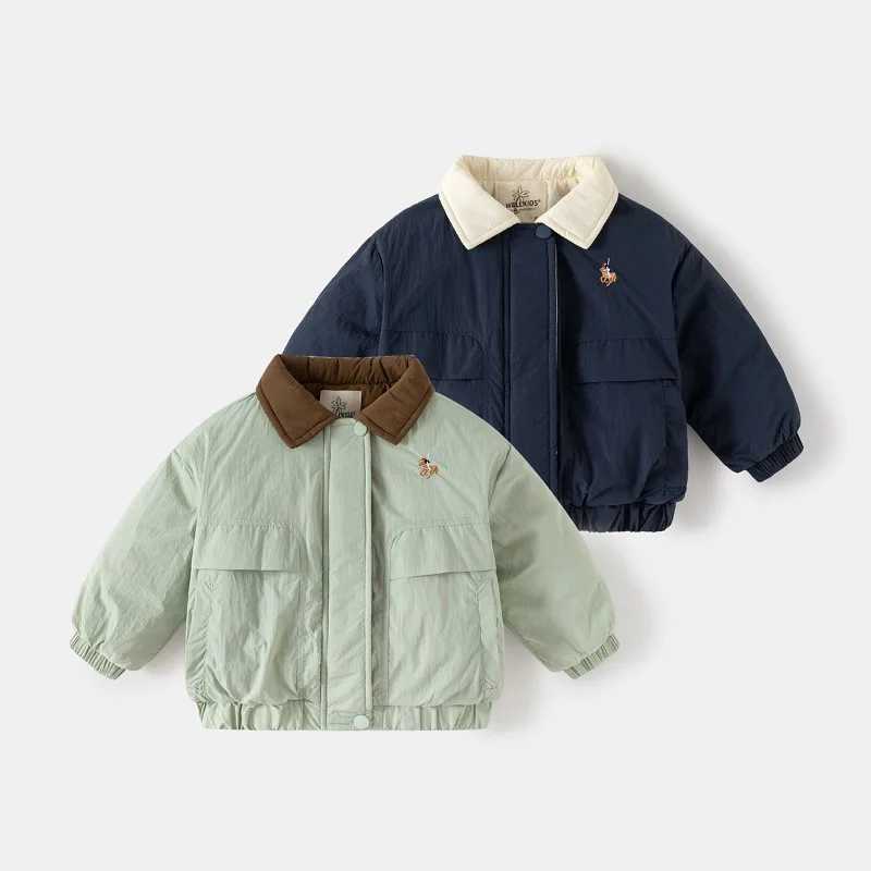 New Winter Boys Lightweight Padded Cotton Jacket Childrens ColorBlock CottonPadded Coat Fashionable and Warm Outerwear Y251023
