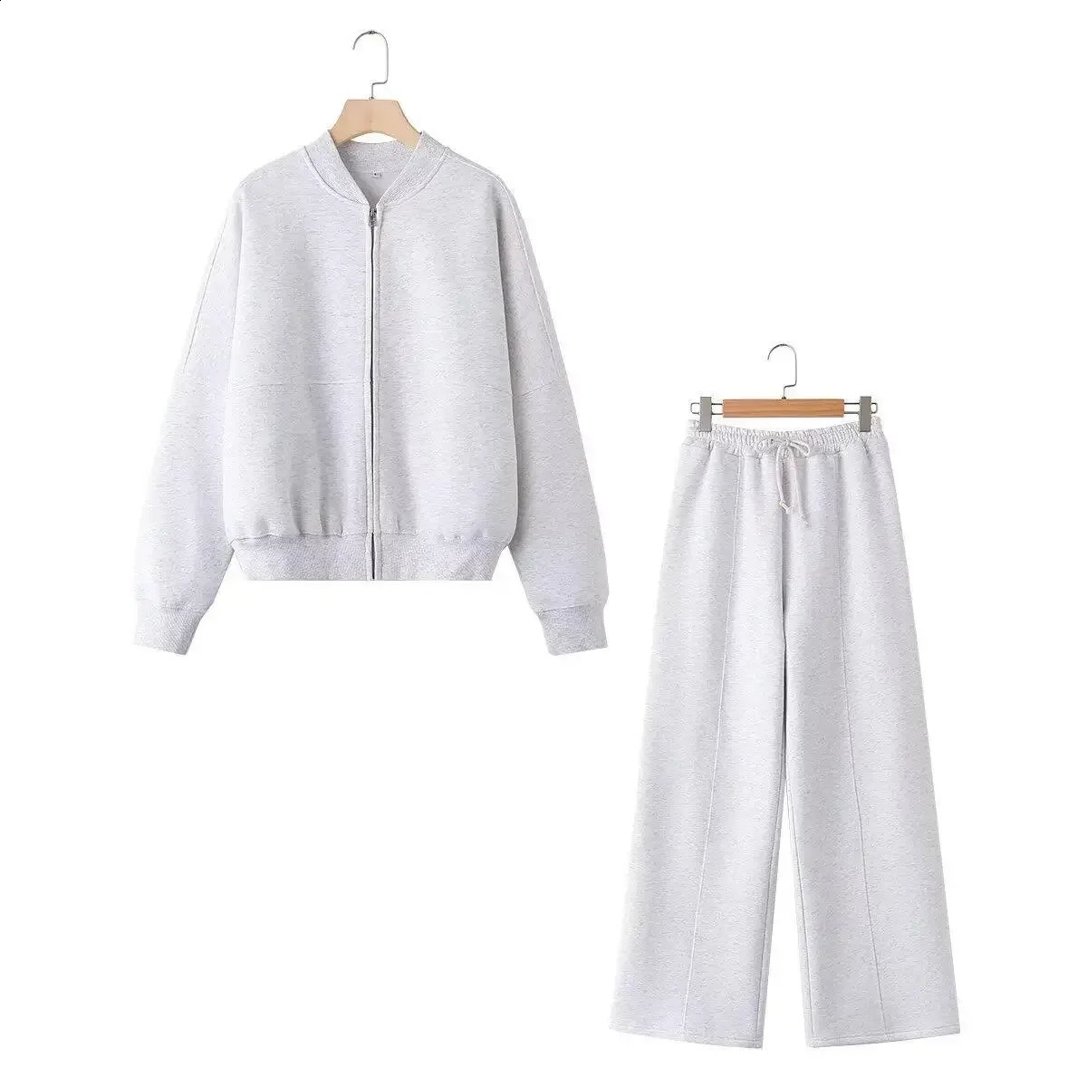 Zipper Pilot Jacket Sweatshirt Style Loose High Waist Fleece Pants Cotton Streetwear Series Womens Fashion Set 251022
