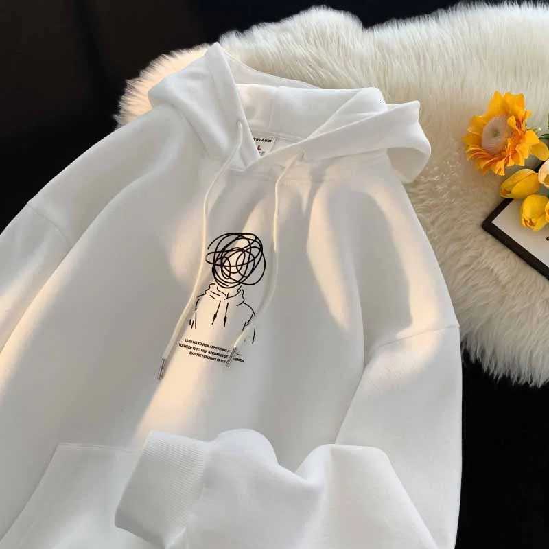 Cartoon Boy Brainstorming Printed Hoodies Mens Hip Hop Loose Sweatshirt Oversized Fashion Clothes Fleece Pullover SweatshirtsT251023