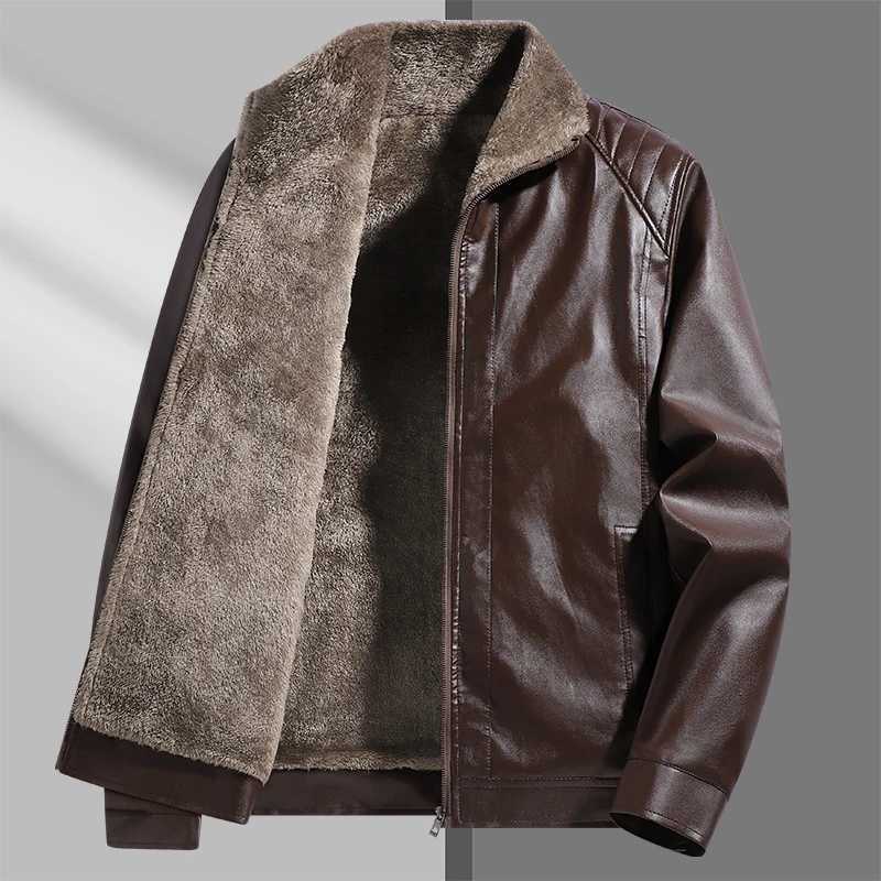 Thick Warm Fleece Lined Leather Coat For Men 2025 New Square Collar Jacket Light Business Casual Fashion Allmatch Outerwear W251023