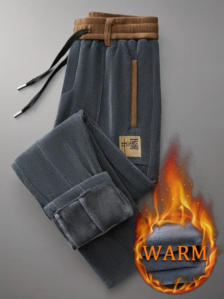Winter Thickened Fleece Mens Pants Warm Casual y Letter Liner Thick Trousers Outdoor Thermal Sweatpants 251023