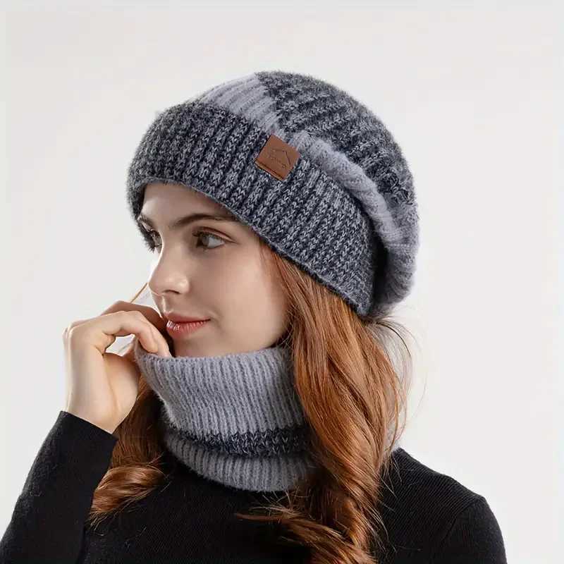 Winter Womens Twotone Hat with Velvet Bib Twopiece Knitted Hat Thickened Warm Earmuff Beanie Birthday Valentines Day ChXJ251023
