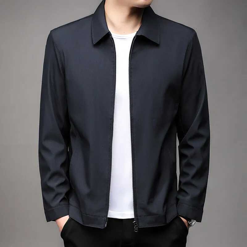 Mens Business Casual Jacket Solid Color Flip Collar Casual Outerwear for Spring and Summer Comfortable Versatile Mens Top W251023