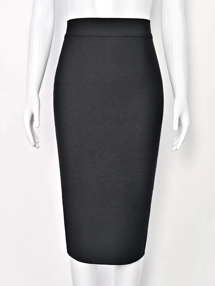 BEAUKEY Classic Bandage Knitted Split White Skirts Midi High Waist Black Classic Fashion Long Skirts Bosycon Elastic Thick Skirt 251020