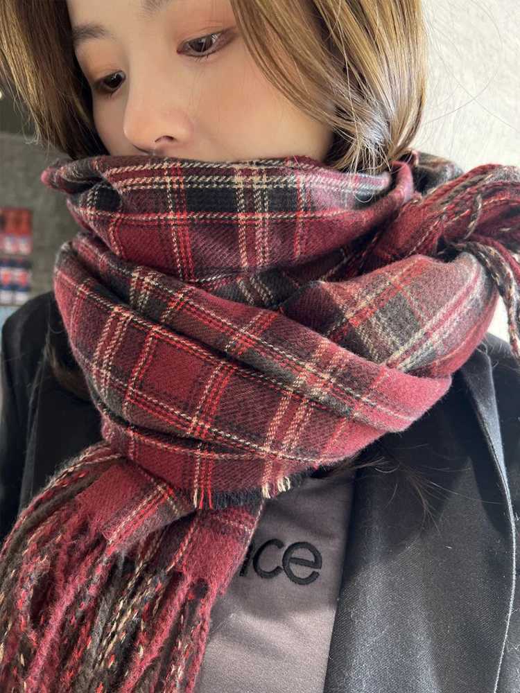 New 2023 Imitation Cashmere Women Scarf Winter Preppy Style Vintage Plaid Scarve Mujer Foulard Blanket Wrap Shawl Pareo J251113