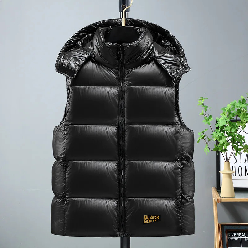 in Cotton Padded Vest Hooded Zipup Sleeveless Jacket Male Spring Autumn Warm Casual Coat Fashion Outdoor Truck Work Black 251023