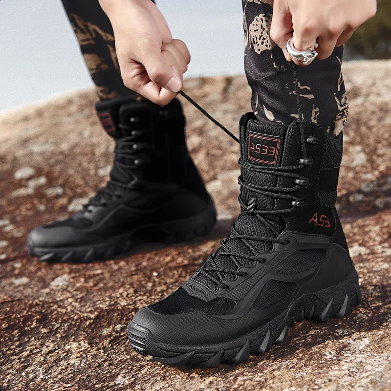Classic Mens Ankle Boots 2025 Mens Desert Black Combat Boots Outdoor Waterproof Mens Hiking Boots Work Thick Soled Shoes 251021