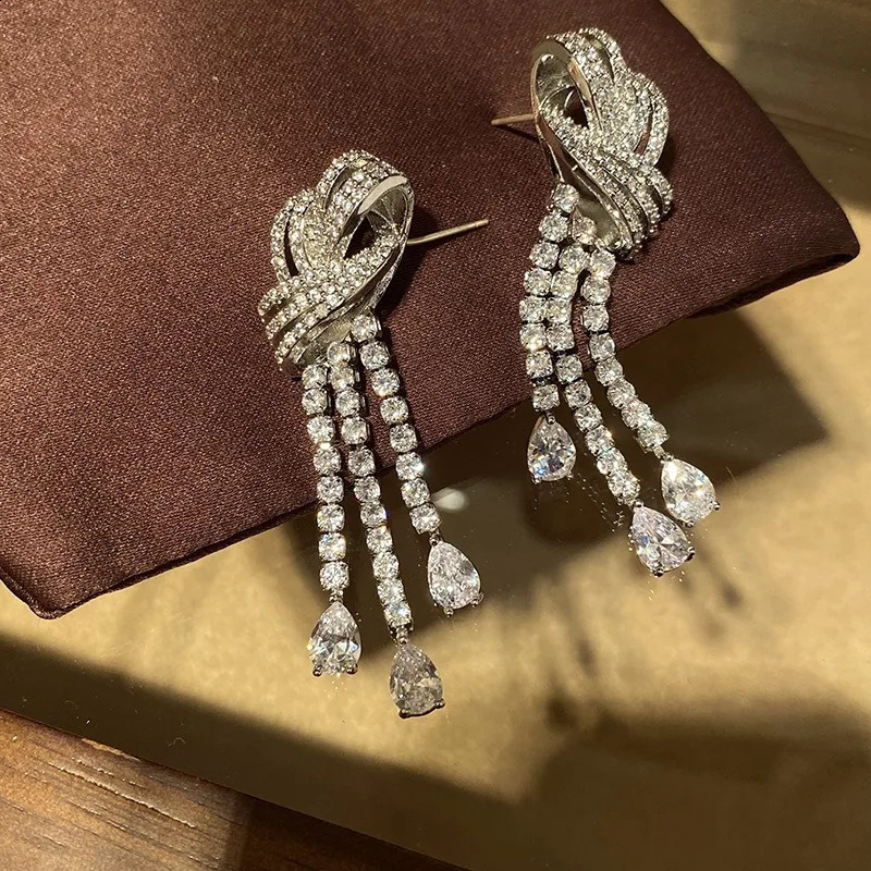 Vintage Style Bow Knot Water Drop Tassel Earrings Temperament Earrings 251018