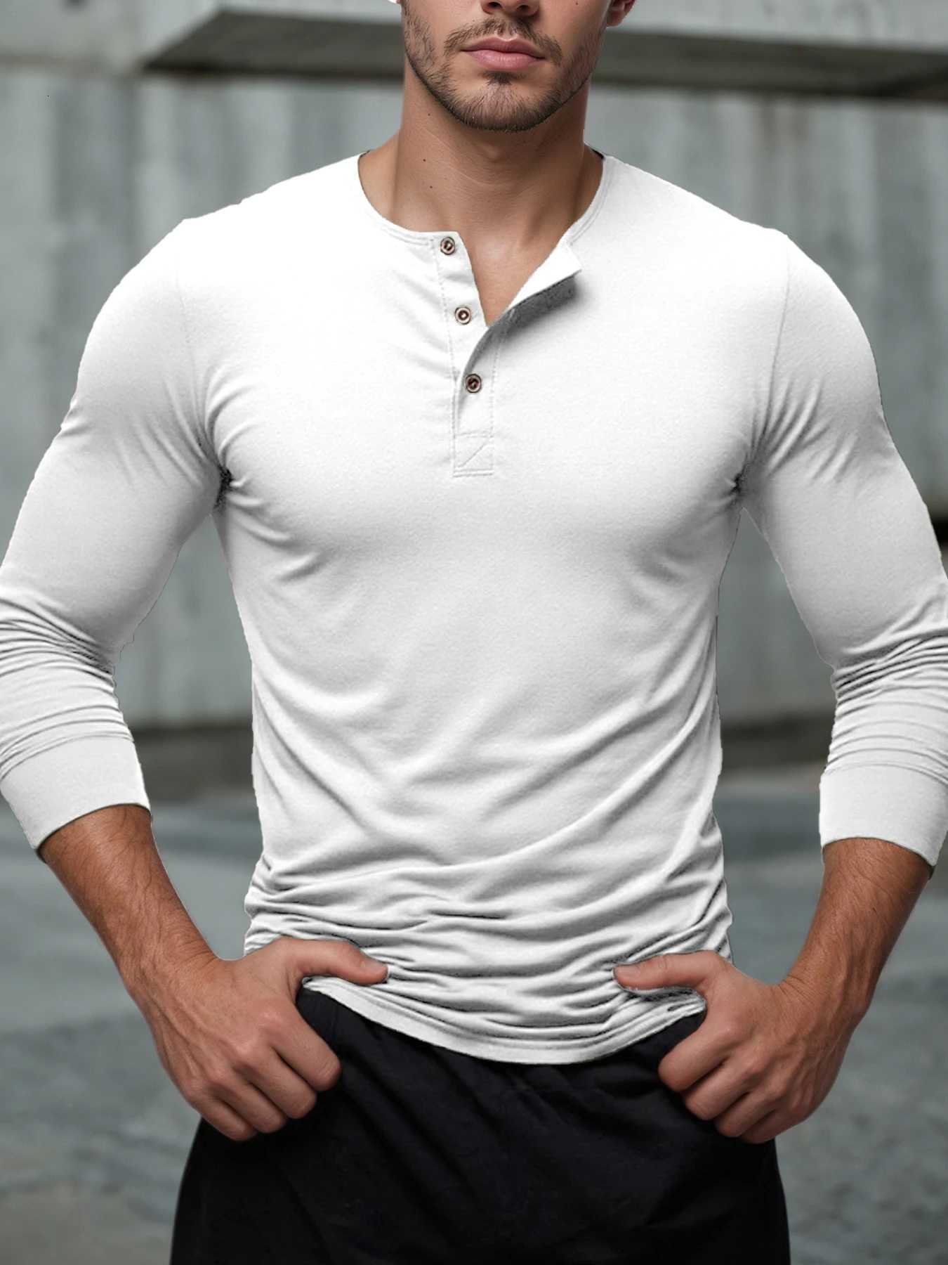Henley Neck TShirt Men Basic Breathable Mens Long Sleeve Tops Tee Shirts Spring Autumn Casual Solid Color Button T ShirtsXJ251023