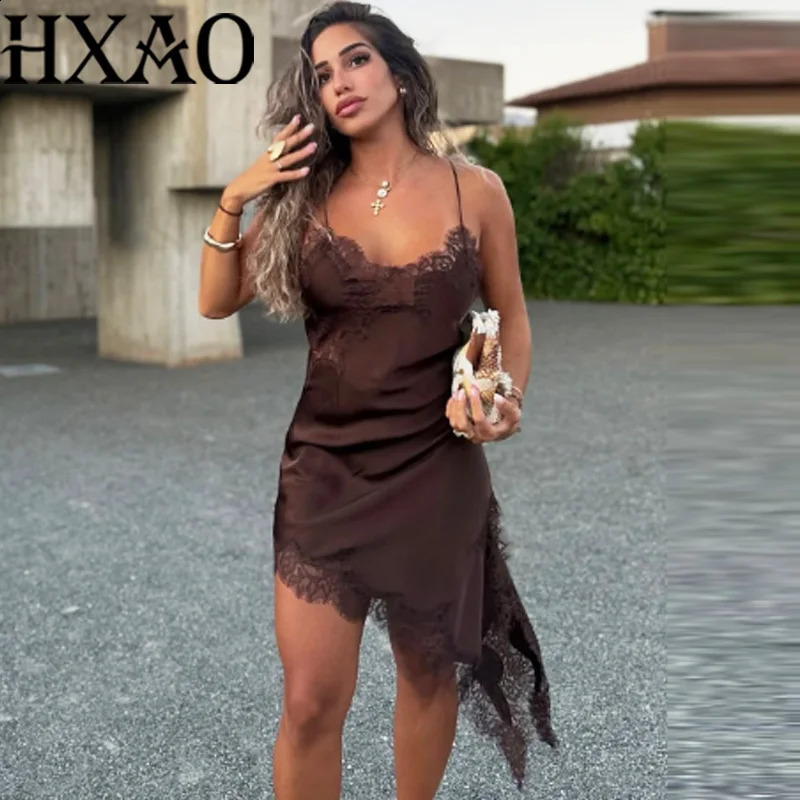 HXAO Female Lace Dress Sleeveless Slip Short Dresses Women Summer Asymmetric Elegant Night Dresses Backless Sexy Evening Dress 251023