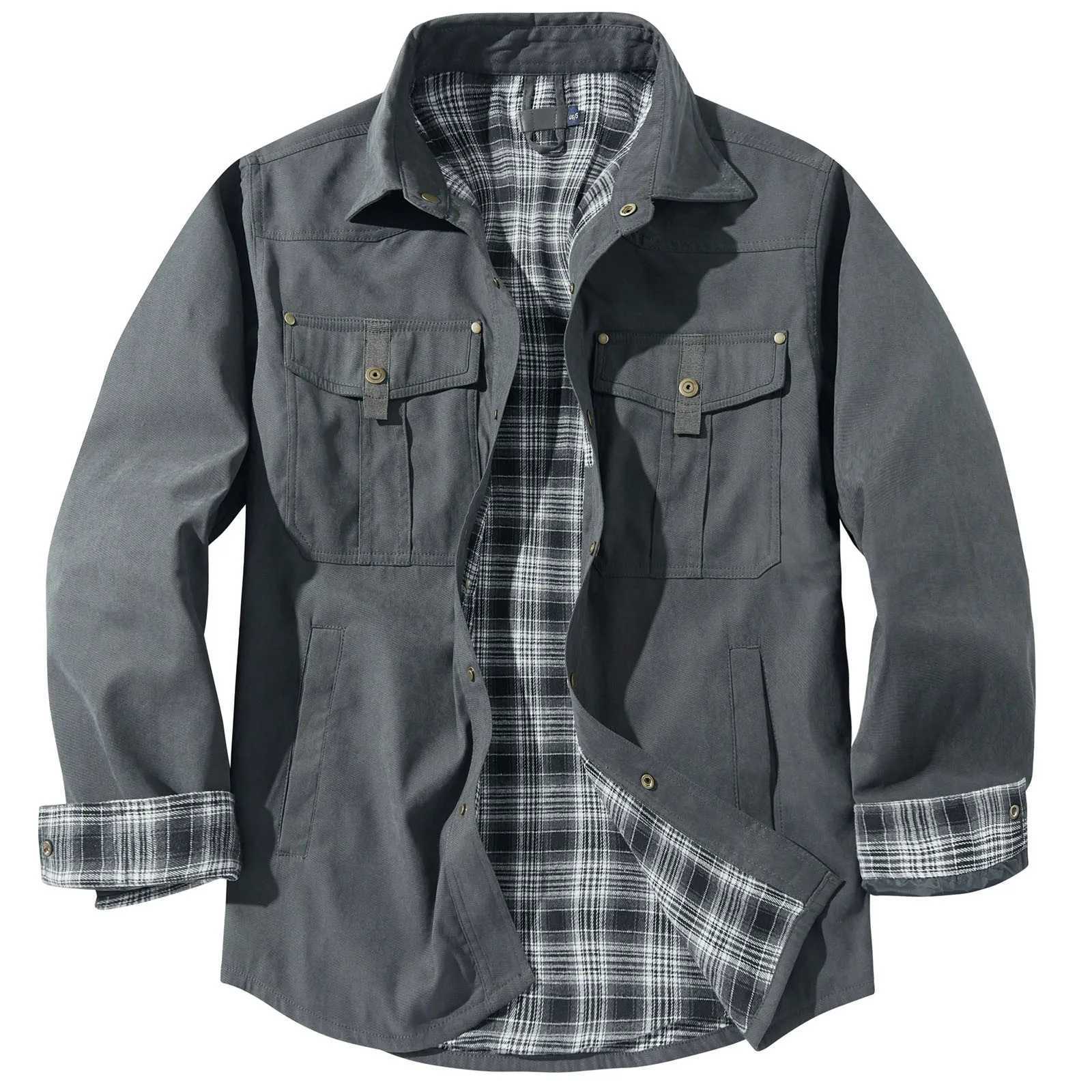 Mens Plus Size Lapel Plaid Flannel Casual Jacket European And Retro Foreign Trade Winter Warm Thickened Solid Color Jacket W251023