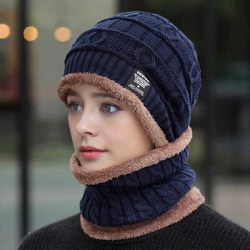 New Sty Unisex Plush Li Winter Hat Thicken Warm Knitted Suit Set Soft Stretch Winter Hats For MenWen isure BeanieW251023