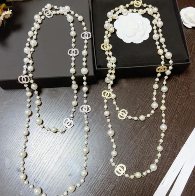 Luxury Brand Designer Pendants Necklaces Crystal Pearl Titanium Brand 6 Letter Choker Pendant Necklace Sweater Chain Jewelry Accessories 20style