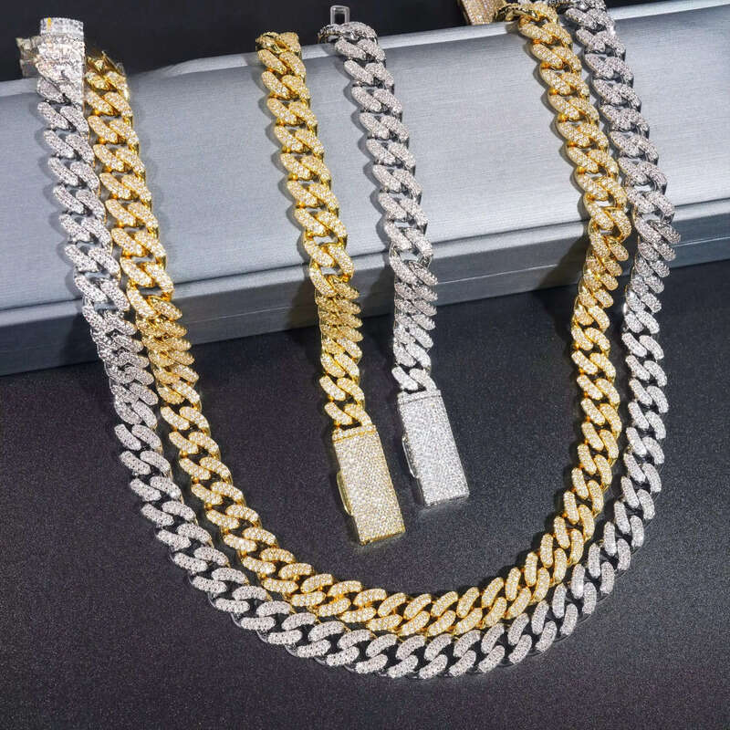 Wholesale Jewelry Factory Price Fashion Men Necklace Brass Gold Plated Cz Dia 10mm Hip Hop Iced Out Miami Cuban Link Chain