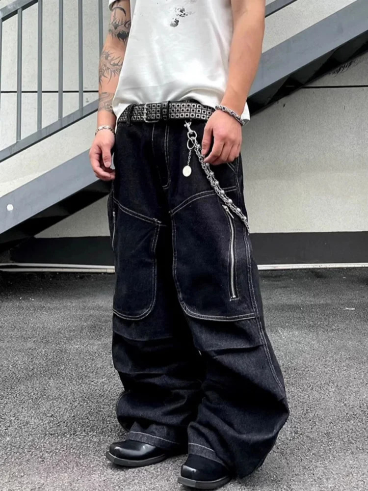2025 Cyber Y2K Streetwear Black Baggy Cargo Jeans Pants For Men Clothing Straight Cotton Hip Hop Long Trousers Pantalon Hombre 251018