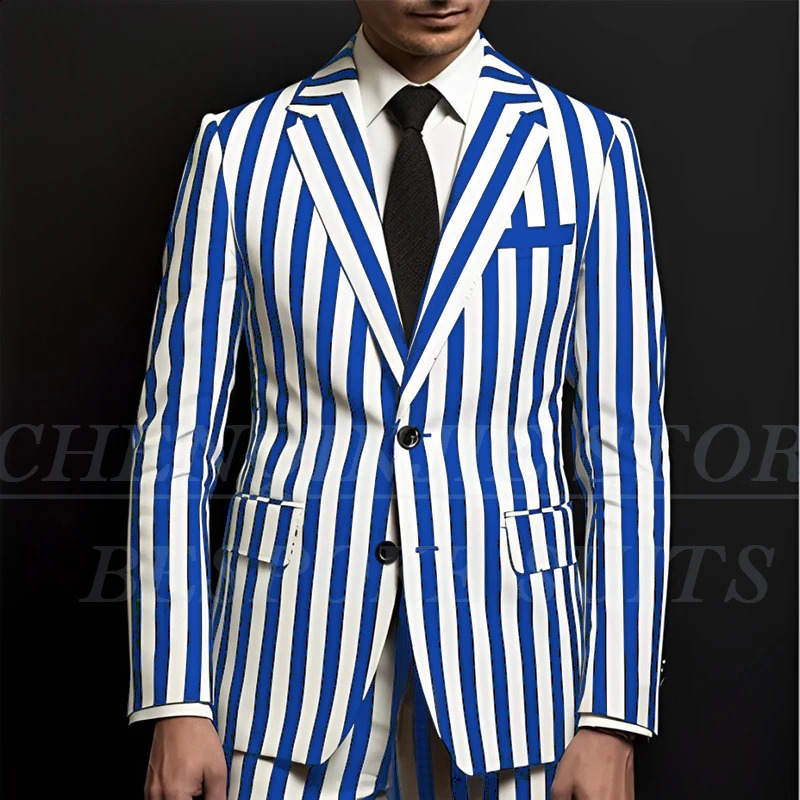 White and Black Stripe Mens Suits Single Breasted Notch Lapel 2 Piece Jacket Pants Formal Outfits Ropa Hombre Slim Fit Tailor 251023