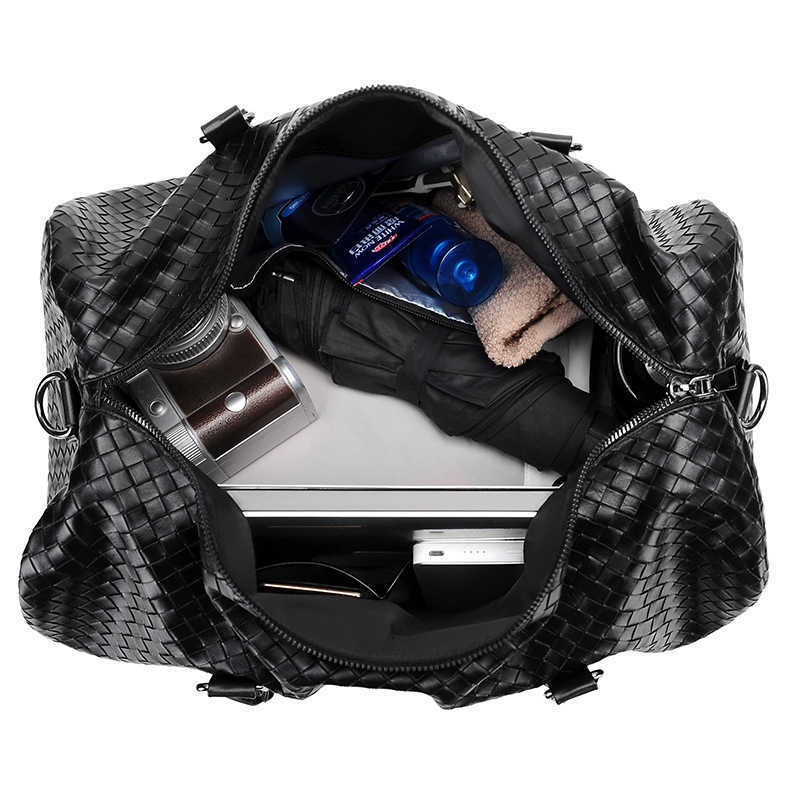 New Large Capacity Travel Bag Mens Casual Short Distance Handbag Plaid Woven Gym Bag Single Shoulder Crossbody Bag W251023