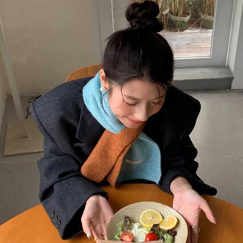 Korean Highend Color Blocked Cross Shawl Women Autumn And Winter New Warm Scarf Cross Knitted Winter Protect Neck Women Scarf J251113