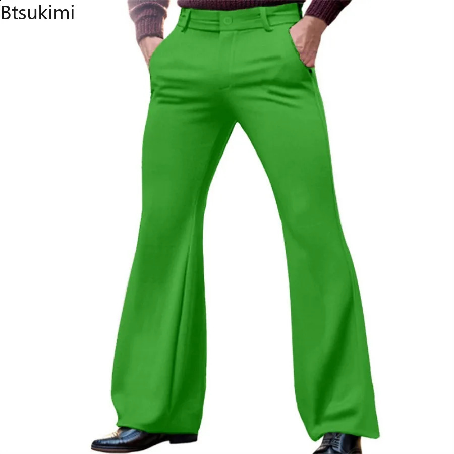Mens Elegant Flare Pants Solid Basic Stretch Trouser for Wedding Party Club Plus Size Buttons Up Business Male 251023