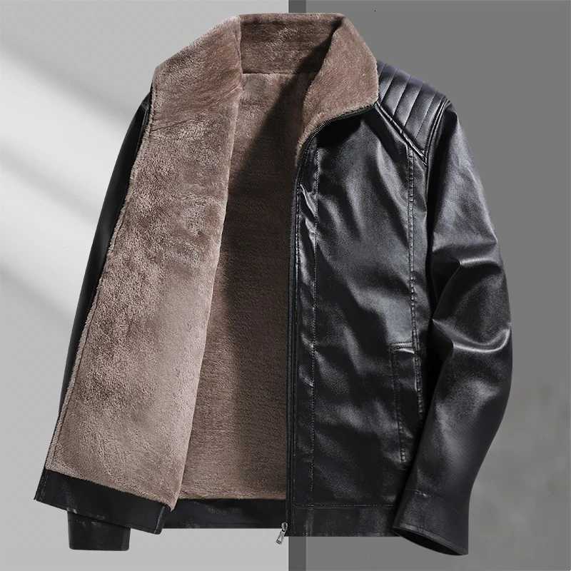 Thick Warm Fleece Lined Leather Coat For Men 2025 New Square Collar Jacket Light Business Casual Fashion Allmatch Outerwear W251023
