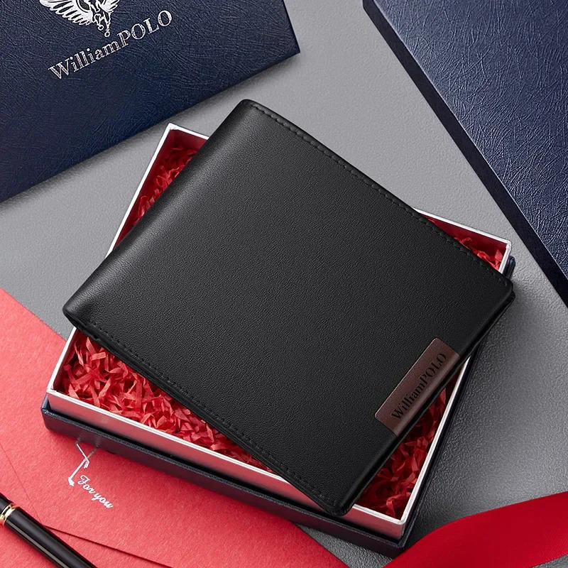 Leather Wallet Mens short soft cowhide genuine leather wallet 2024 trendy fashion mens wallet WILLIAMPOLO251023