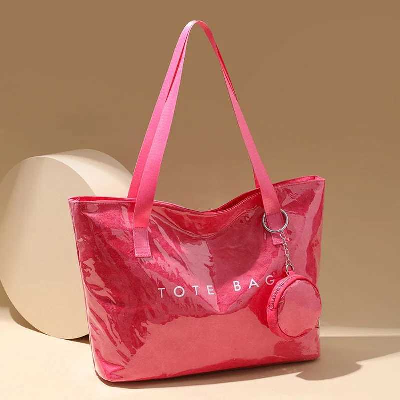 PVC Kraft Paper Tote Bag with Matching PurseLarge Capacity Hobo Shoulder BagWomen Casual Shopping Letters Top Handle HandbagL251023