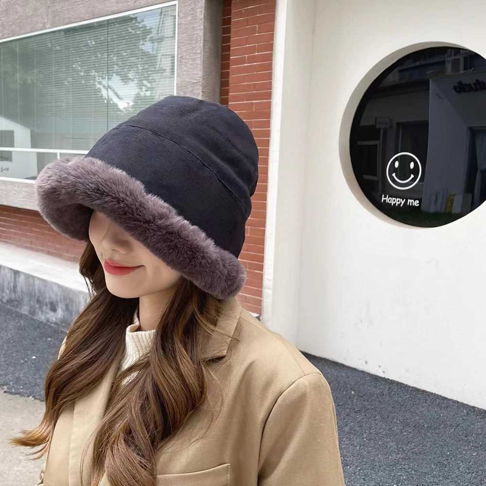 Winter Thicken Plush Fluffy Bucket Hat Wen Faux Fur Warm Fisherman Plus Velvet Panama Hat Warm Cold ProtectionW251023