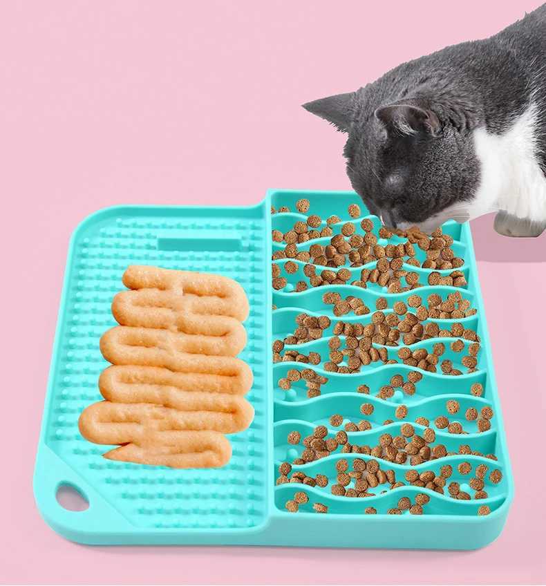 2 IN 1 Slow Feeder Dog Treat Licking Mat Cats Bowls with Nonsliping Cups Silicone Sniffing Pad Pet for DryWet Food Y251023