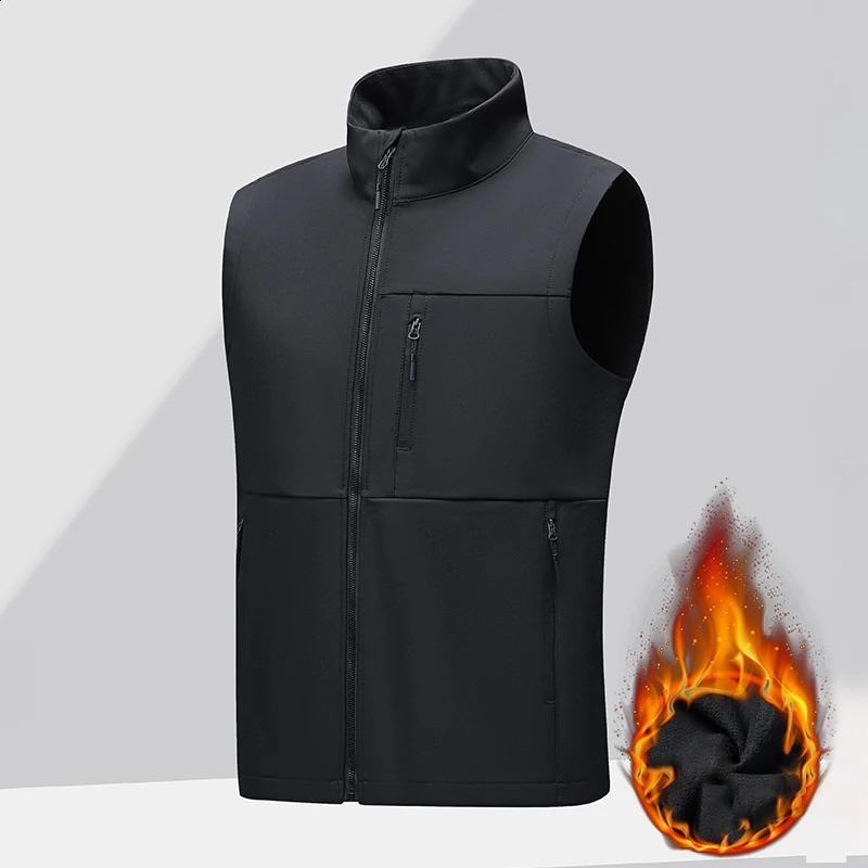Soft shell thick vest mens autumn and winter work clothes plush jacket waterproof sleeveless windproof running sports 251023