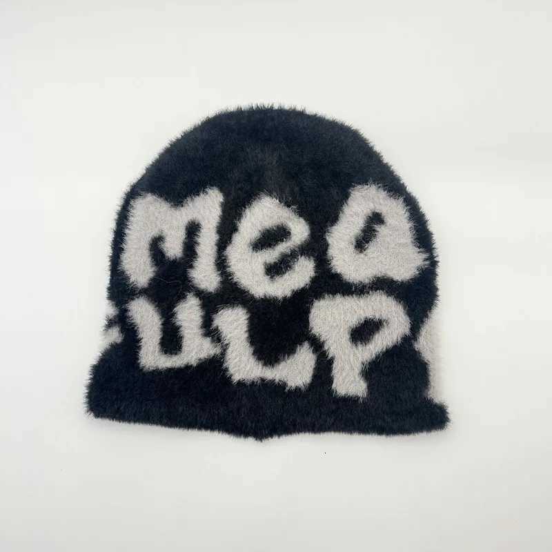 New Ins Popular Unisex Autumn Funny Hat Mink Fur Winter Womens Cap With Letter Beanies Hat Men Warm Soft Skullies Bonnets GiftXJ251023