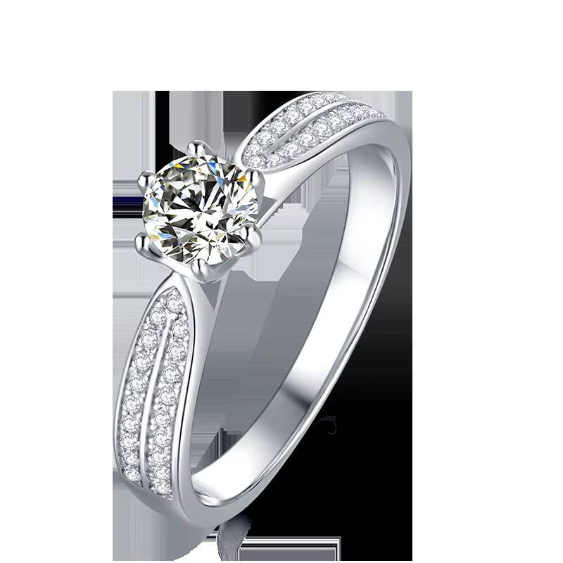 High End Classic S925 Moissanite Ring with Silver Platinum